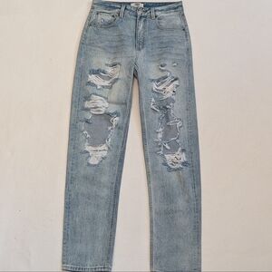 Ziggy ZGY Denim Mid-rise Relaxed Straight Leg Jeans w/ Distressing Size 25